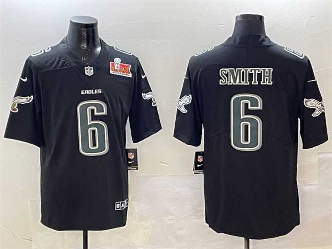Mens Philadelphia Eagles #6 DeVonta Smith Black 2025 Super Bowl LIX Patch Fashion New Vapor Untouchable Limited Stitched Jersey Dzhi